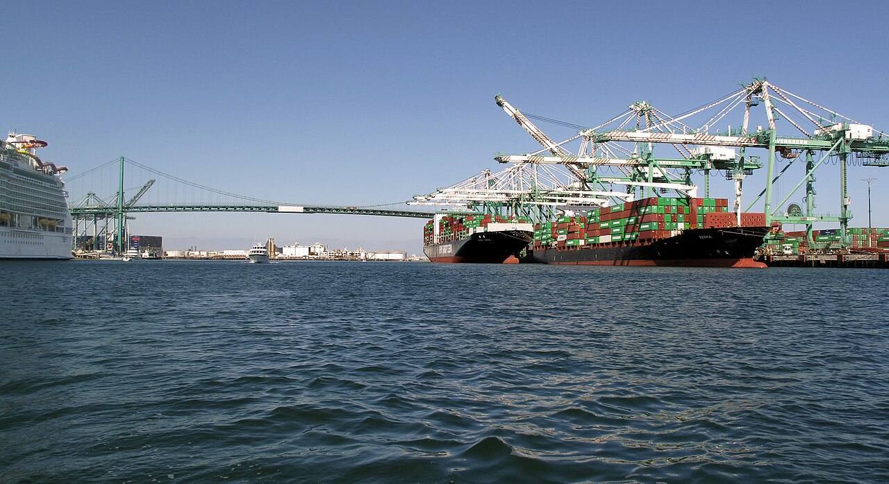 View of Port of Los Angeles with container ships