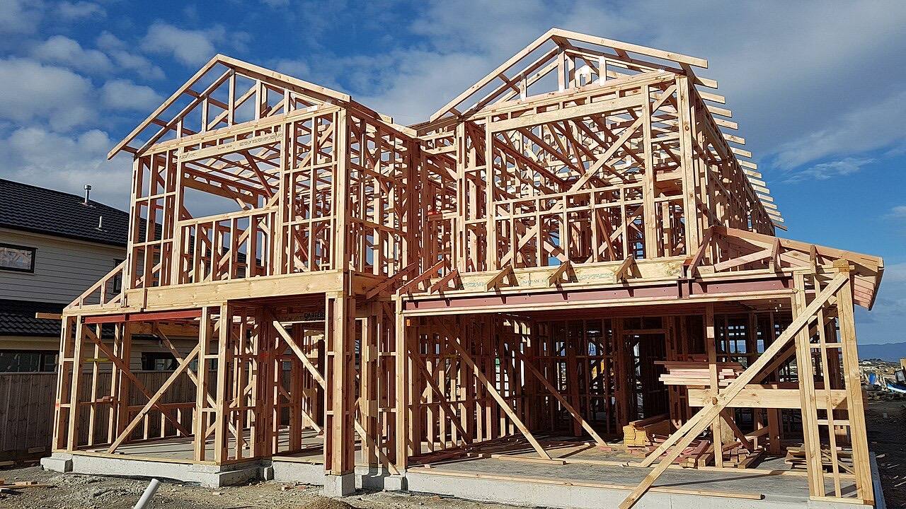 Timber frame house under construction, Johnsonville, New Zealand